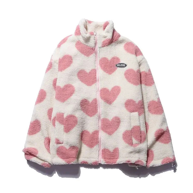 Cathy | Women's Reversible Heart Print Fleece Jacket