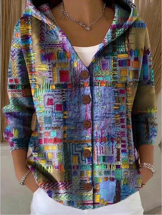Sylvia | Women's Patchwork Print Hooded Cardigan