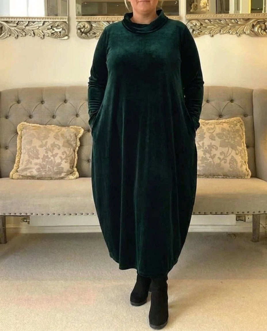 Winnie | Women's High Neck Velvet Midi Dress