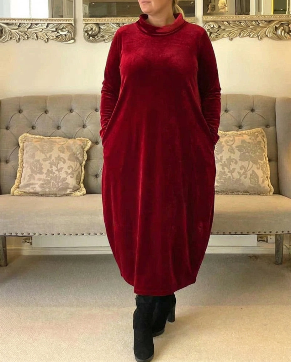 Winnie | Women's High Neck Velvet Midi Dress