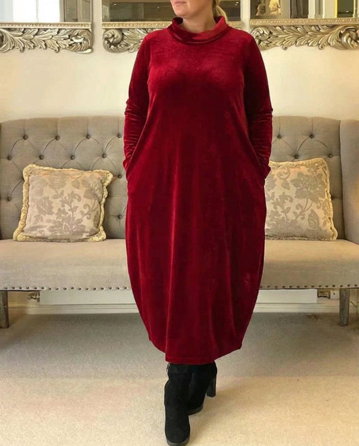 Winnie | Women's High Neck Velvet Midi Dress