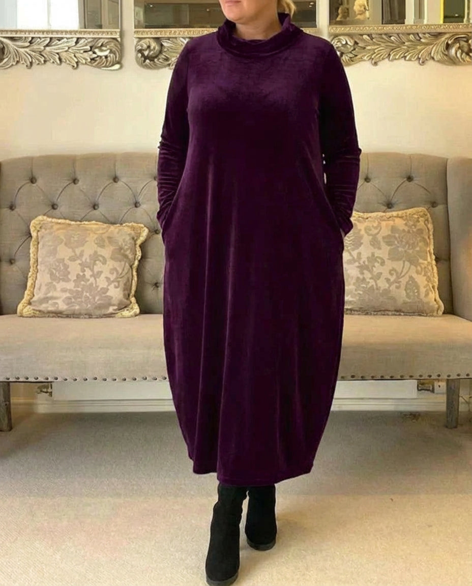 Winnie | Women's High Neck Velvet Midi Dress