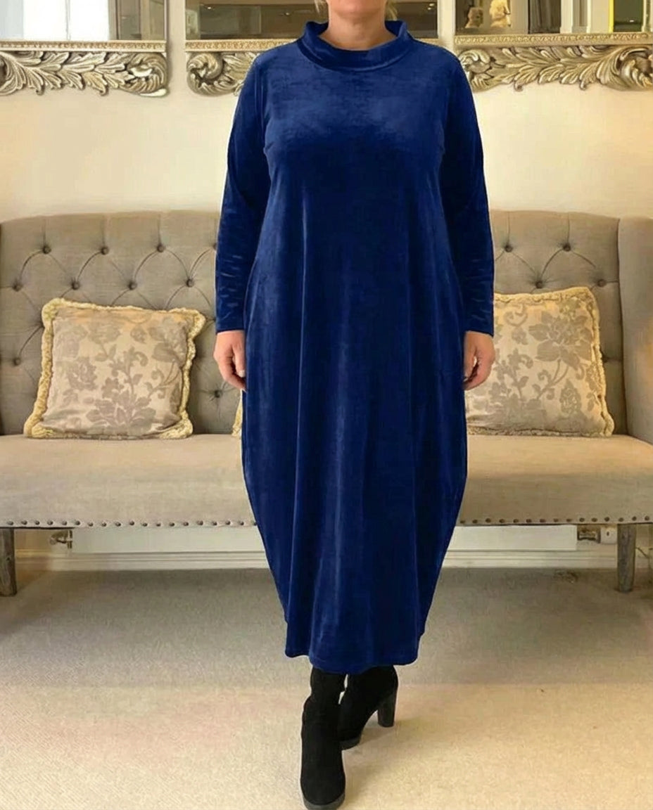 Winnie | Women's High Neck Velvet Midi Dress