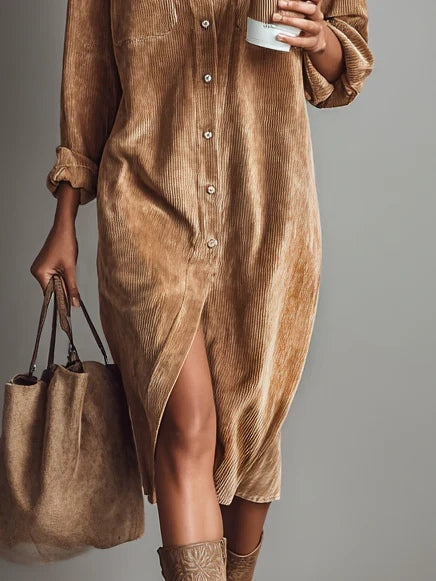 Francesca | Women's Ribbed Button-Up Midi Shirt Dress