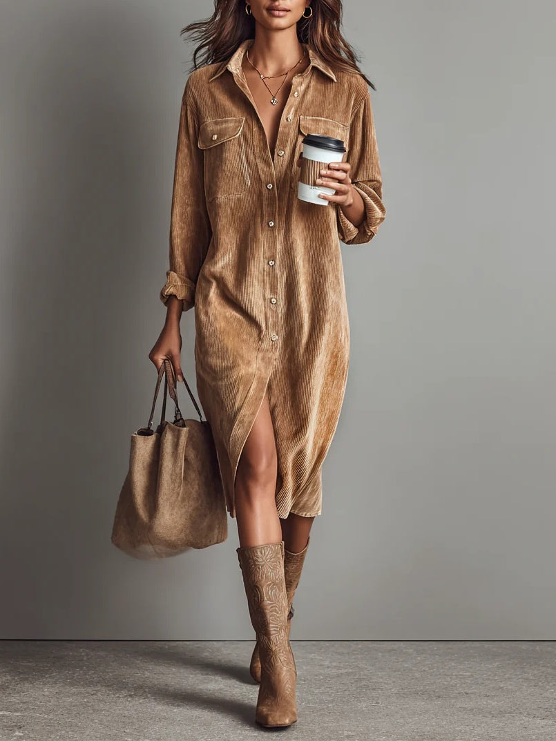 Francesca | Women's Ribbed Button-Up Midi Shirt Dress