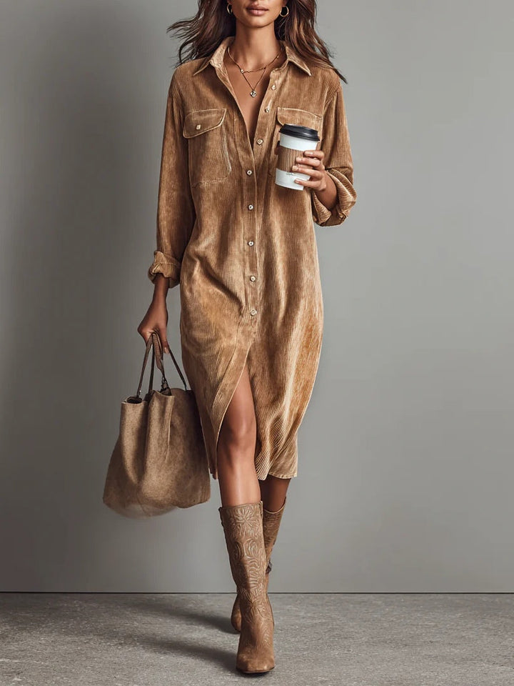 Francesca | Women's Ribbed Button-Up Midi Shirt Dress
