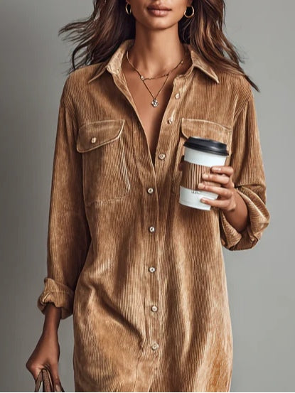 Francesca | Women's Ribbed Button-Up Midi Shirt Dress