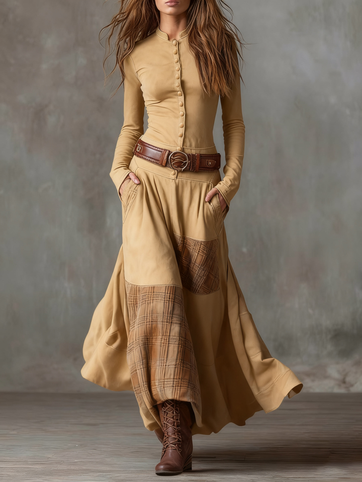Janice | Women's Plaid Panel Maxi Dress