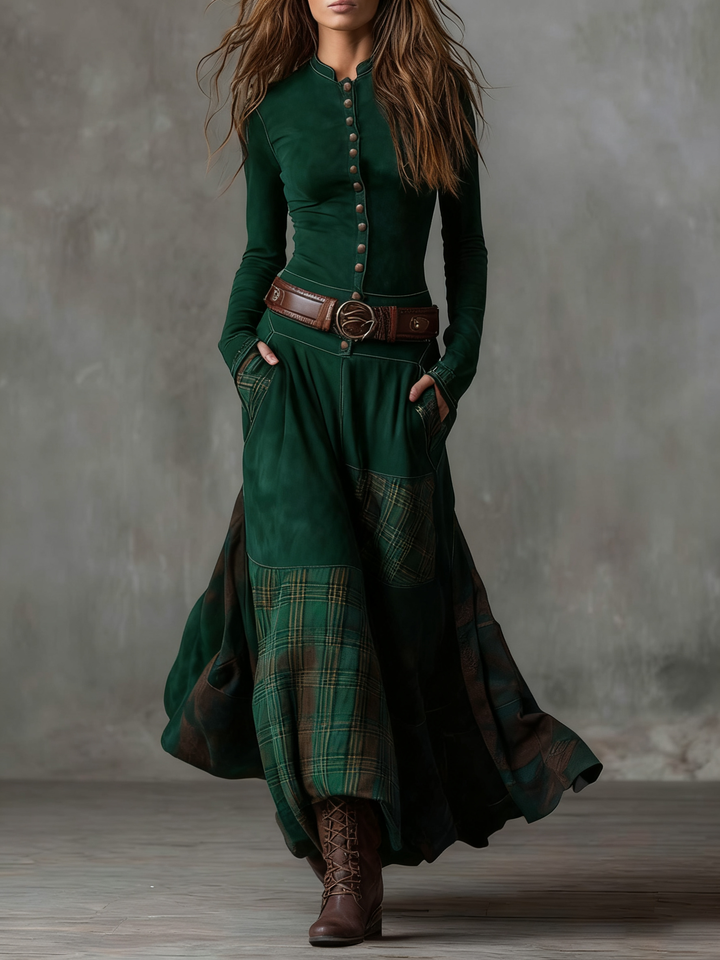 Janice | Women's Plaid Panel Maxi Dress