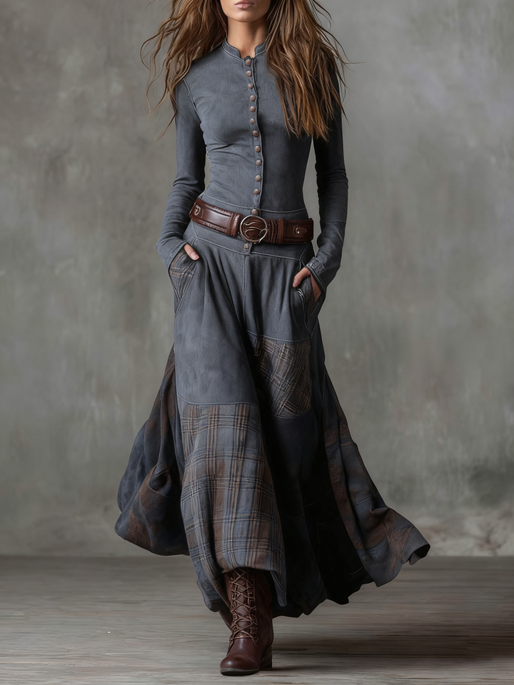 Janice | Women's Plaid Panel Maxi Dress