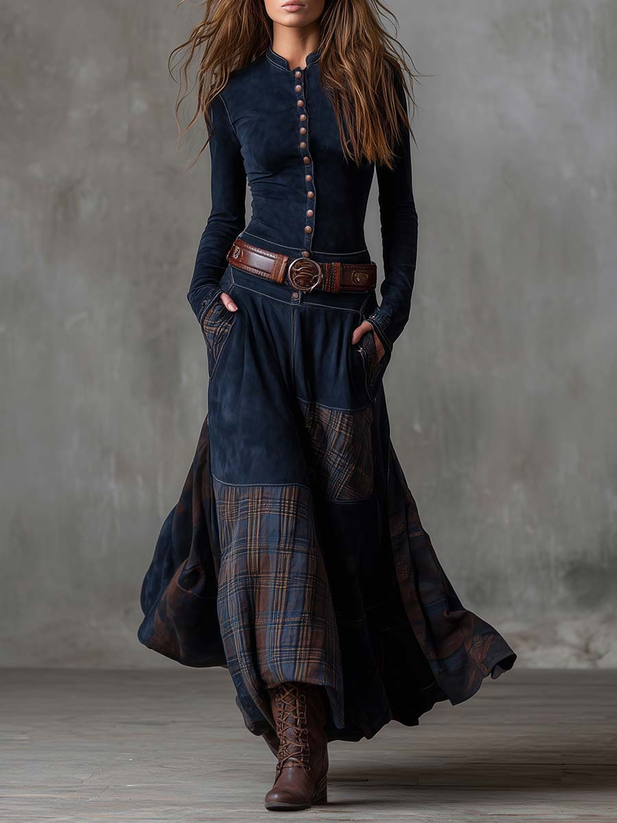 Janice | Women's Plaid Panel Maxi Dress