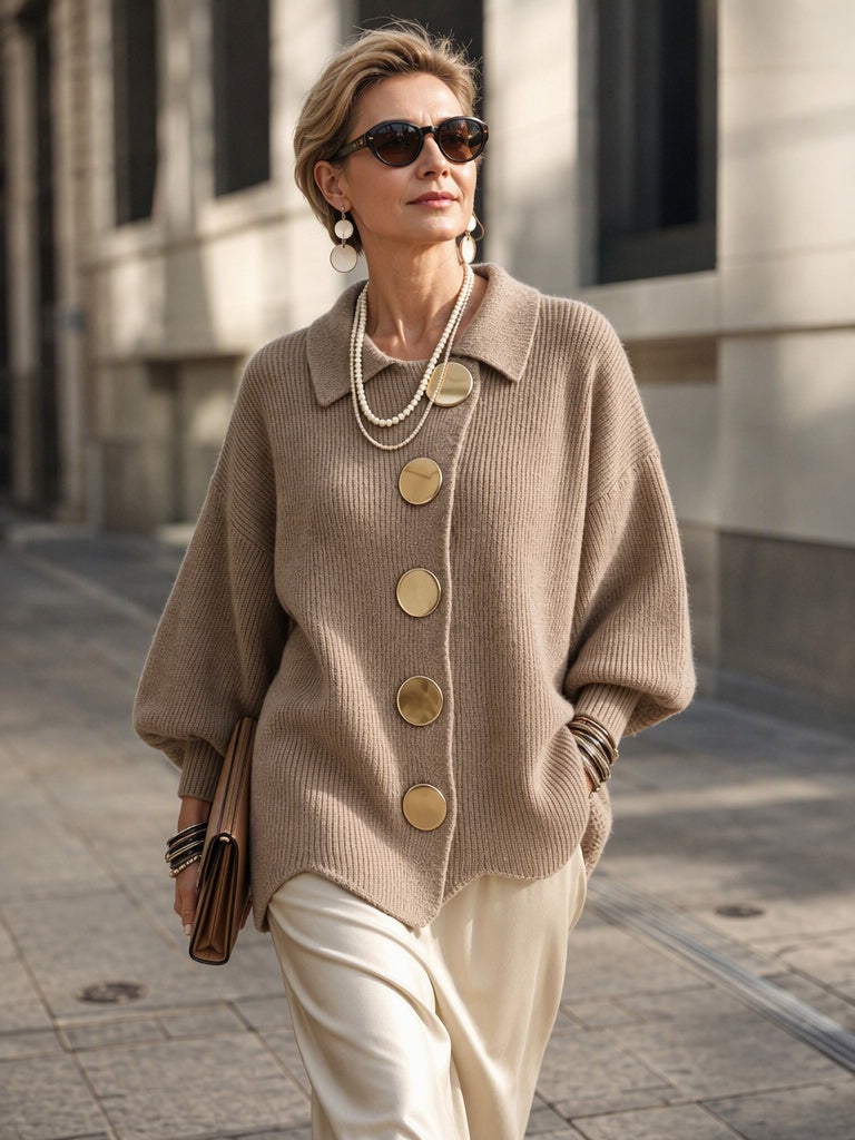 Vanessa | Women's Collared Button Knit Cardigan