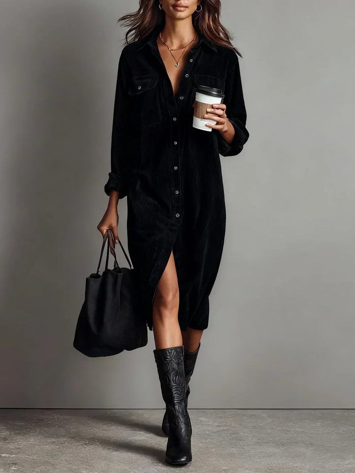 Francesca | Women's Ribbed Button-Up Midi Shirt Dress