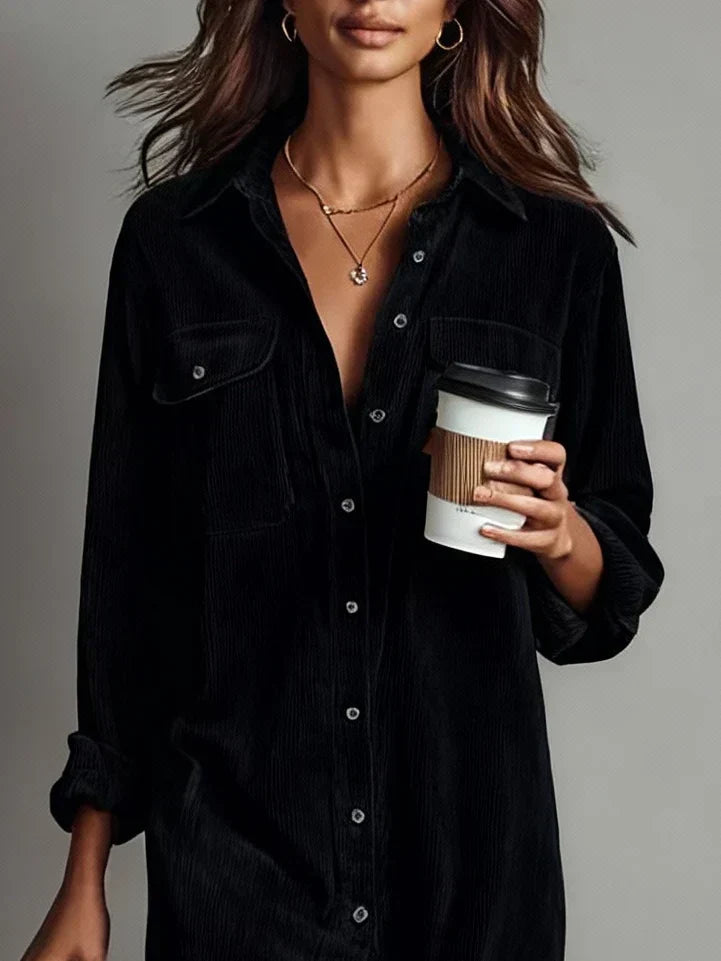 Francesca | Women's Ribbed Button-Up Midi Shirt Dress