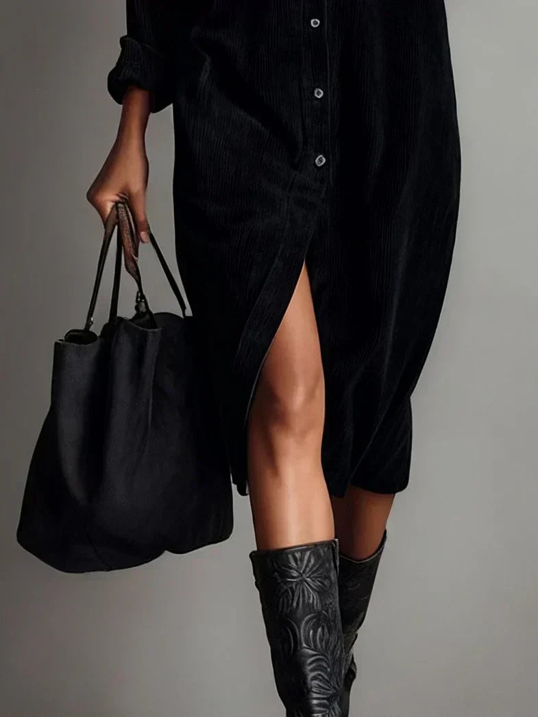 Francesca | Women's Ribbed Button-Up Midi Shirt Dress