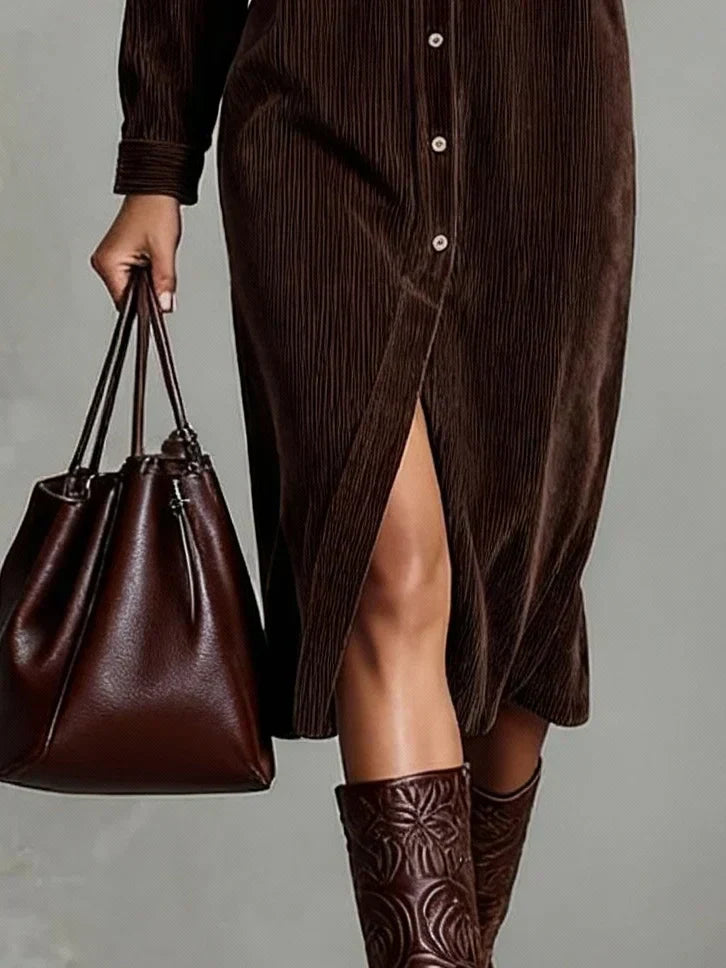 Francesca | Women's Ribbed Button-Up Midi Shirt Dress