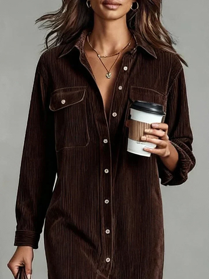 Francesca | Women's Ribbed Button-Up Midi Shirt Dress