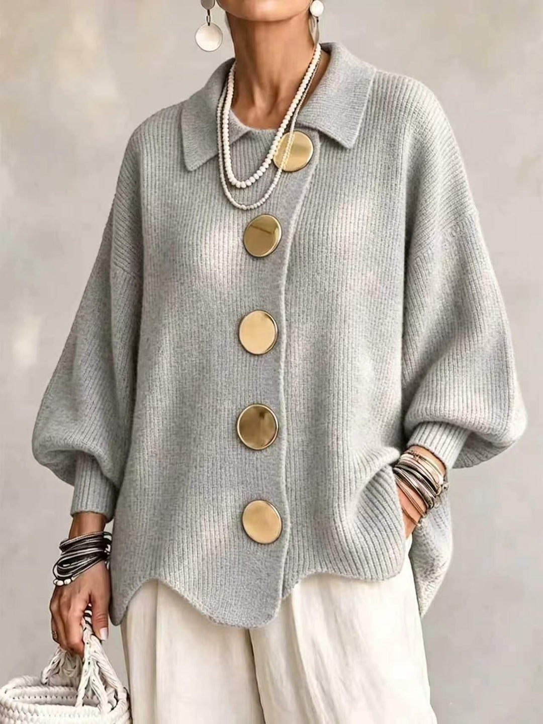 Vanessa | Women's Collared Button Knit Cardigan