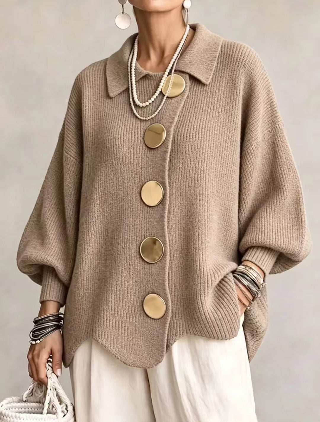Vanessa | Women's Collared Button Knit Cardigan