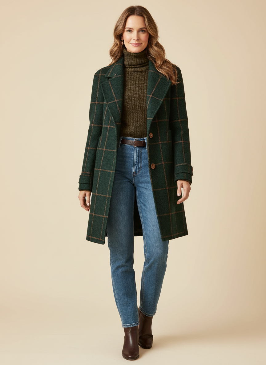 Meredith | Women's Windowpane Check Longline Coat