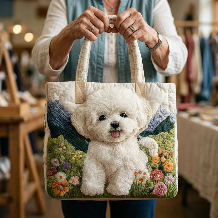 Rosalie | Women's Quilted Dog Print Tote Bag
