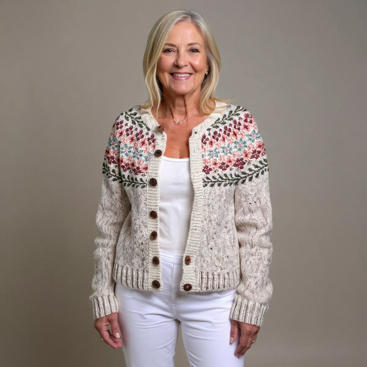 Sharon | Women's Floral Yoke Knitted Cardigan