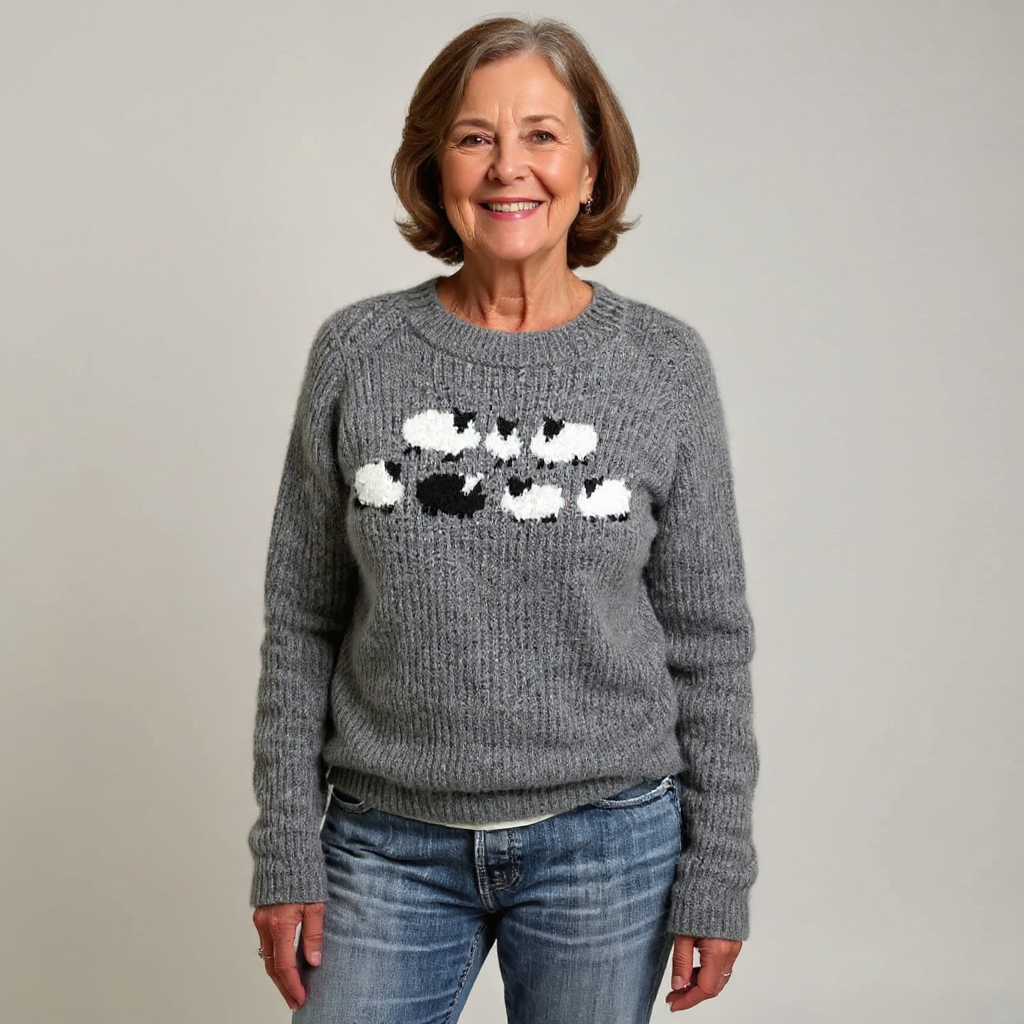 Linda | Women's Sheep Print Knitted Sweater