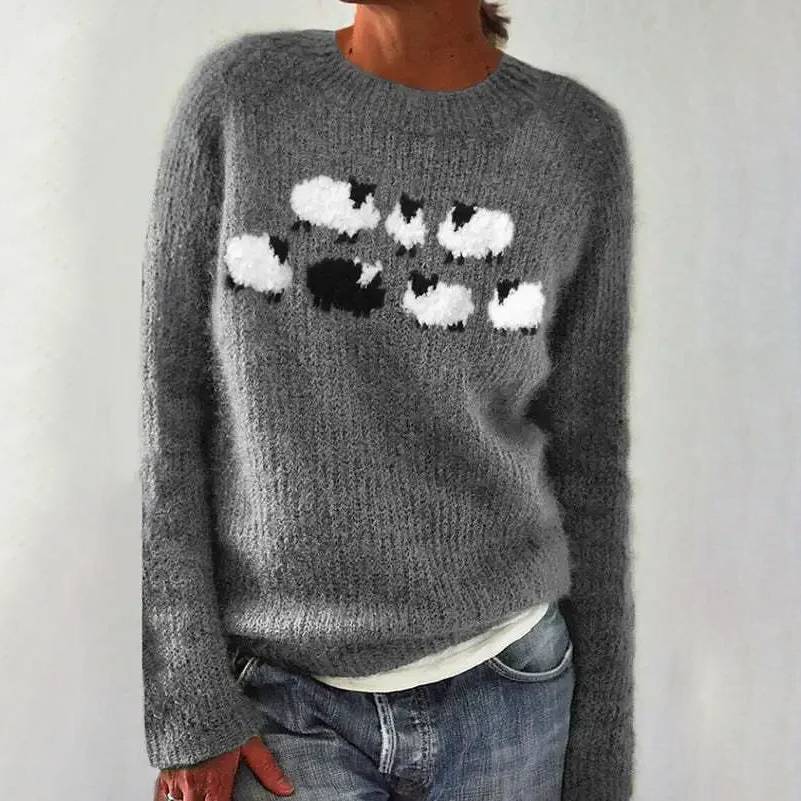 Linda | Women's Sheep Print Knitted Sweater