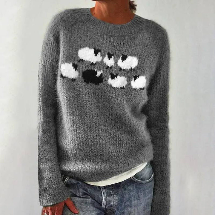 Linda | Women's Sheep Print Knitted Sweater