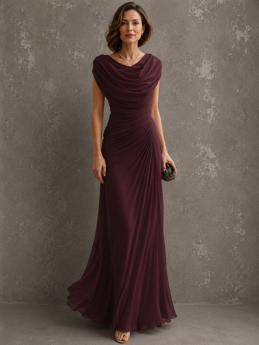 Shannon | Women's Cowl Neck Ruched Maxi Dress