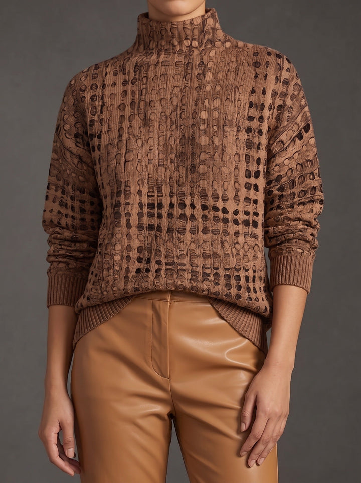 Betsy | Women's Chestnut Lattice Turtleneck Sweater