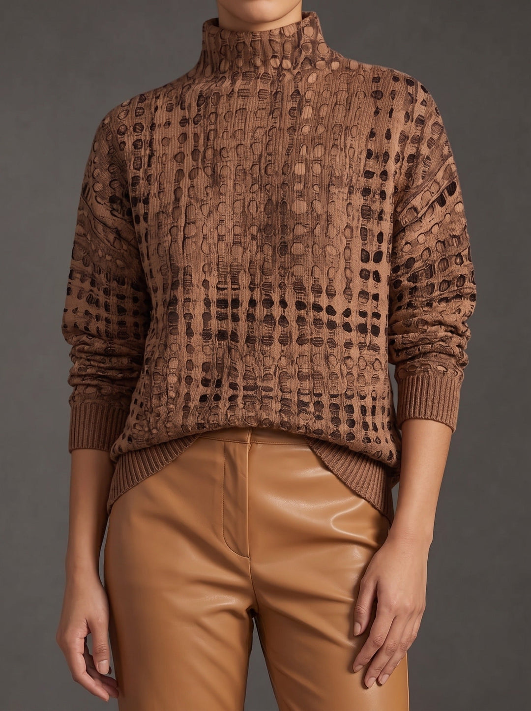 Betsy | Women's Chestnut Lattice Turtleneck Sweater
