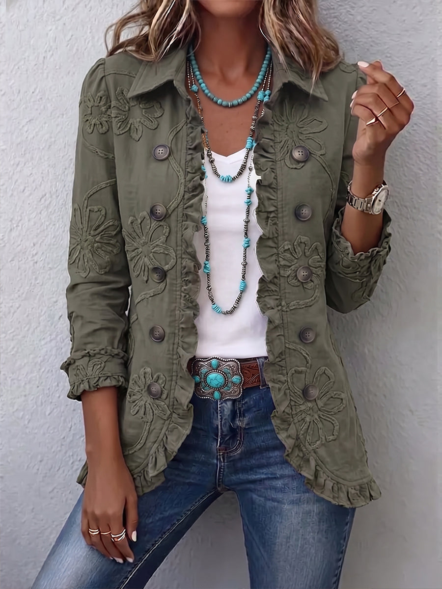 Sophie | Women's Green Floral Embroidered Utility Jacket
