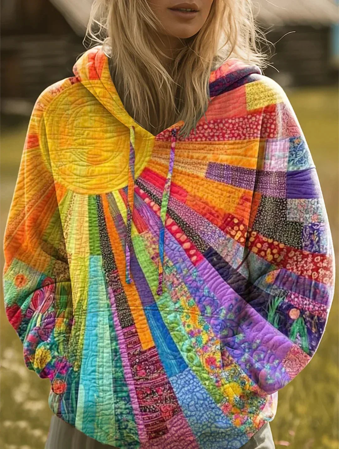 Debbie | Women's Patchwork Print Hooded Sweatshirt